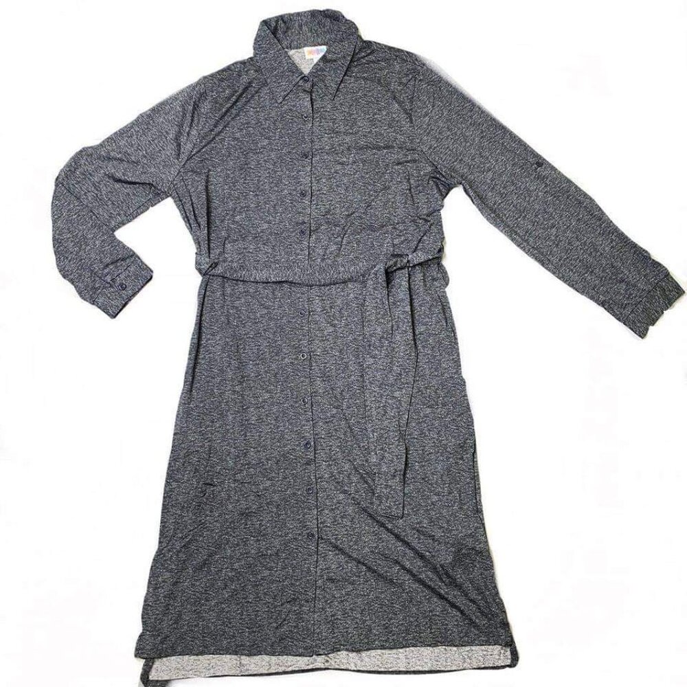 NEW 2XL LuLaRoe Ellie Shirt Dress Gray Heather Solid Button Midi Long Sleeve